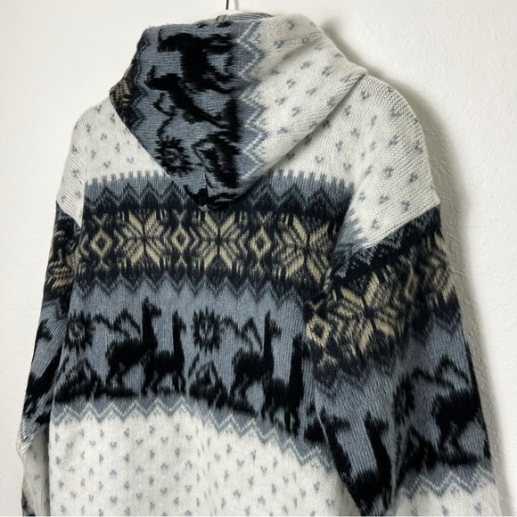 Yari Artesanias Ecuador Wool Llama Print Hooded Zip Up Sweater Jacket Size M - Picture 10 of 16